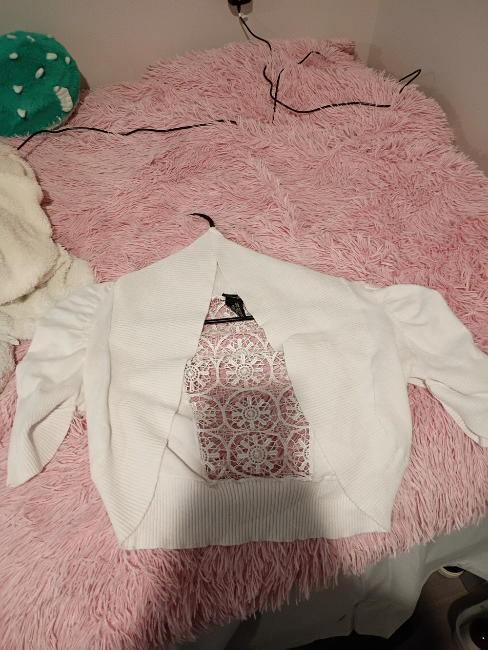 Rue21 White Open-Front Cropped Cardigan with Puff Sleeves